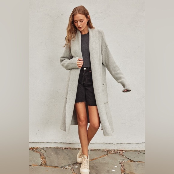 447. DRESS FORUM🛑COST MAXI OVERSIZE POCKET Grey Cardigan Sweater Long Duster - Picture 6 of 7